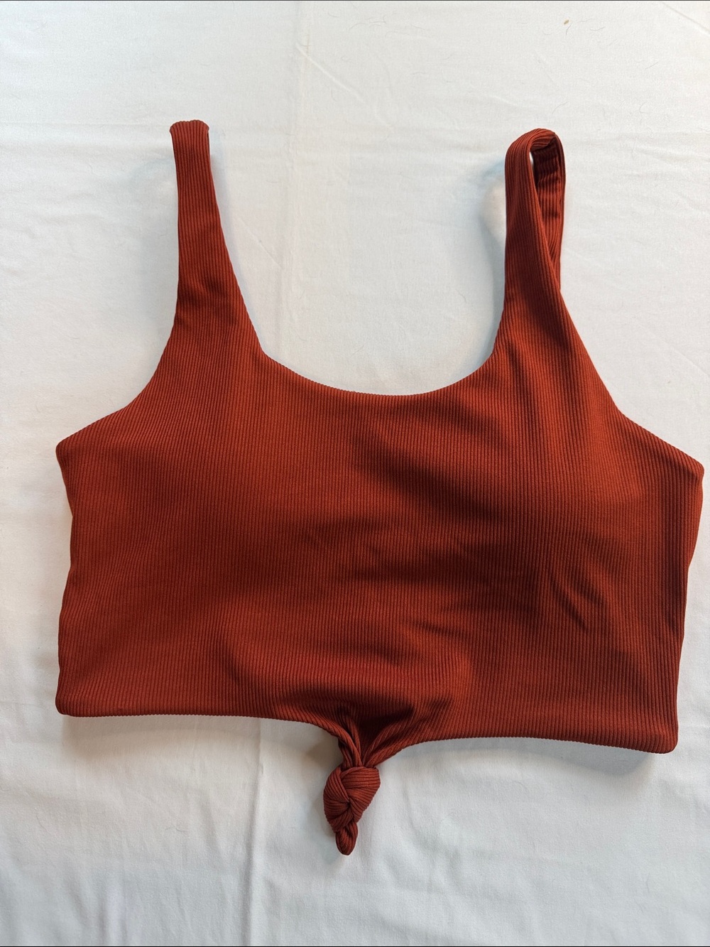 Zaful Ribbed Knot Front Crop Tank Top - Rust Brown